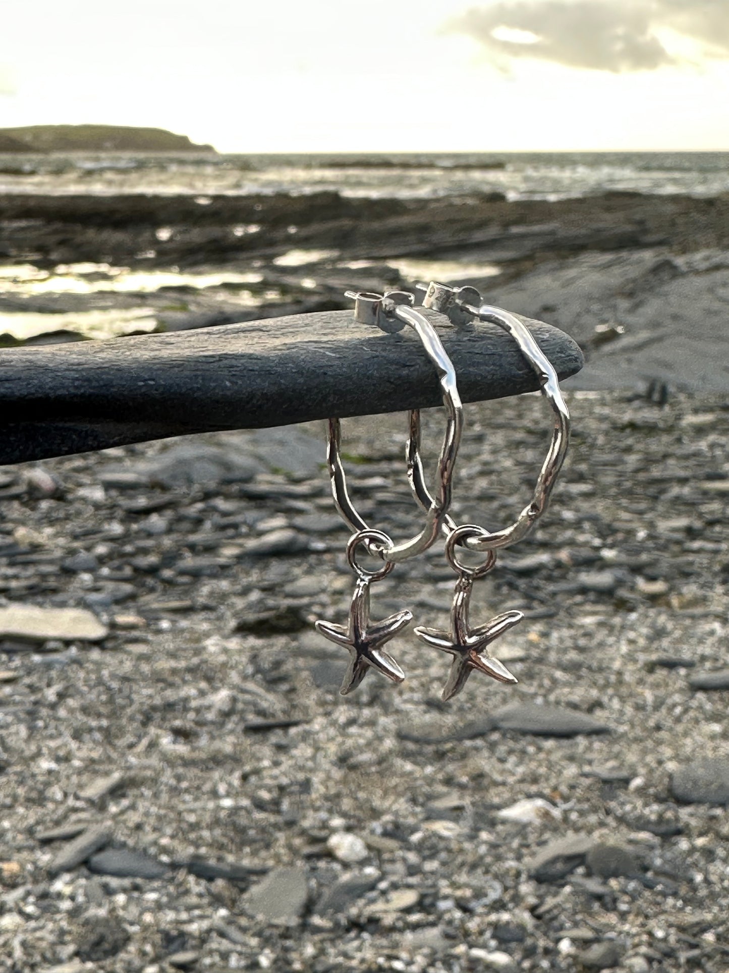 Silver Wave Charm Hoop Earrings, Sterling Silver