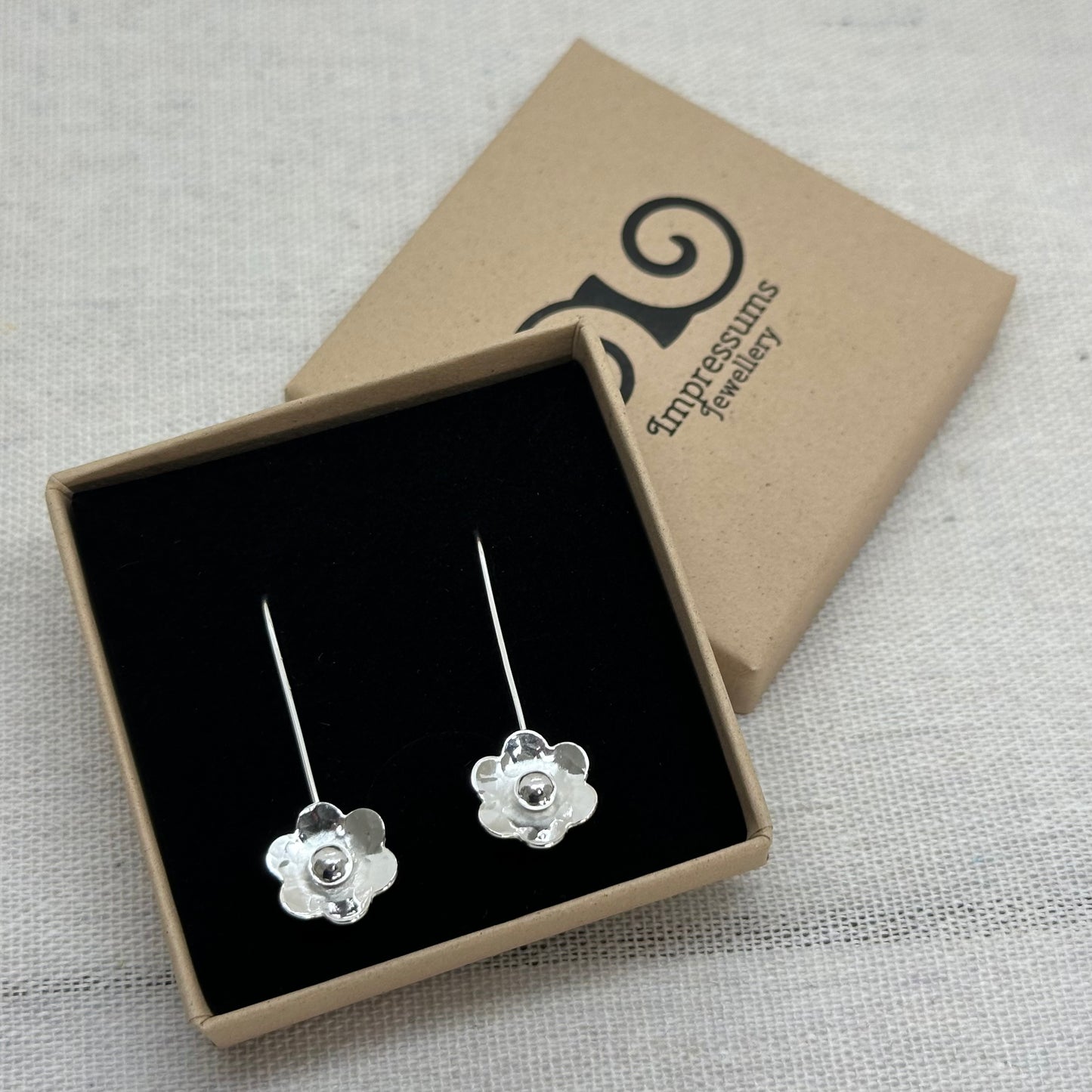 Sterling Silver Flower Threader Earrings – Handmade Floral Drop Earrings