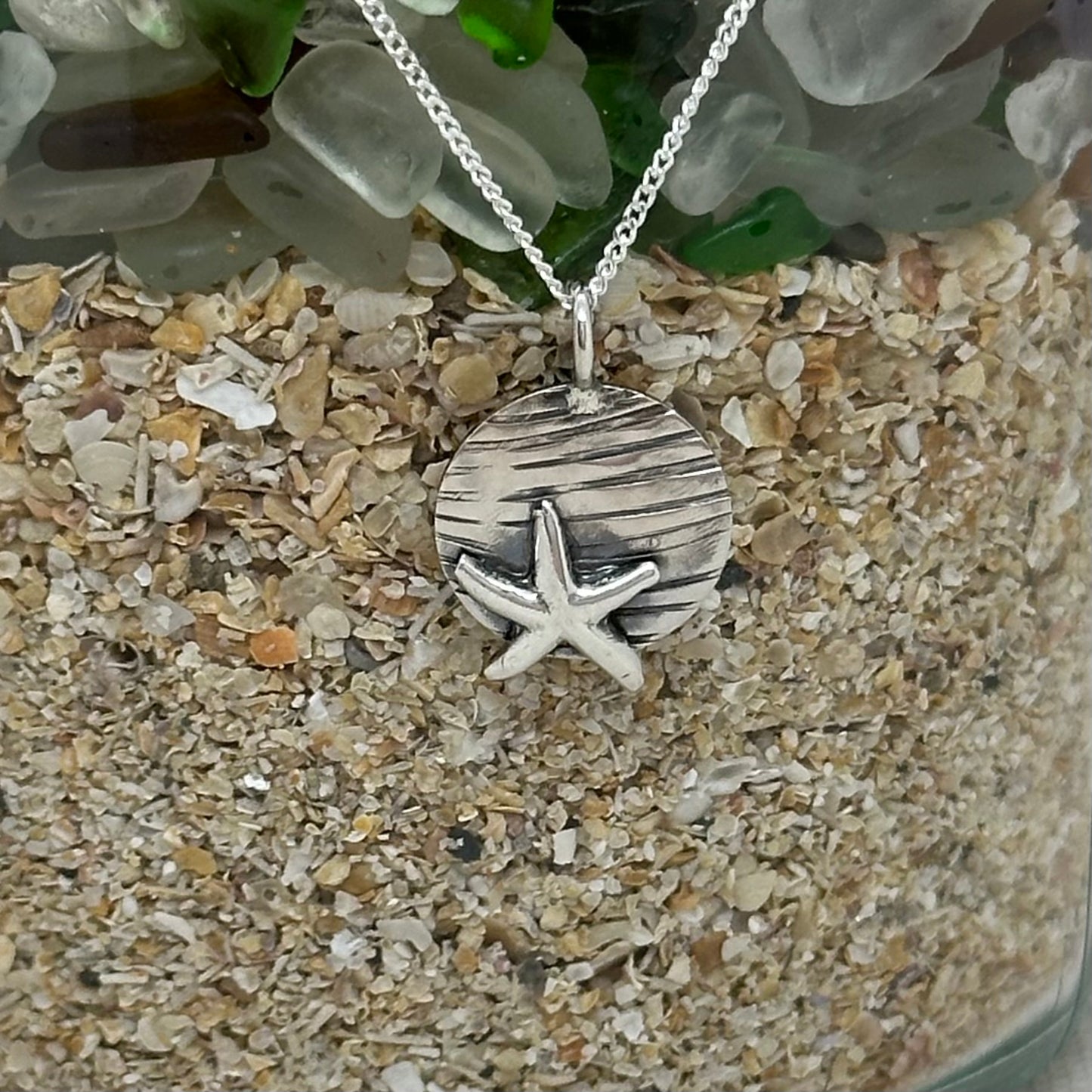 Sterling Silver Starfish Pendant | Textured Coin Necklace | Recycled Silver Jewellery