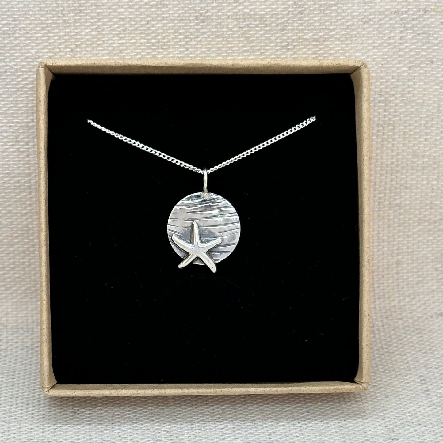 Sterling Silver Starfish Pendant | Textured Coin Necklace | Recycled Silver Jewellery