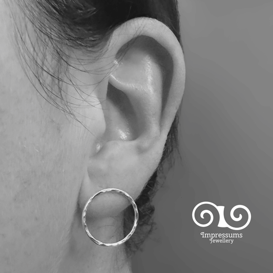 Large Hammered Silver Open Circle Stud Earrings