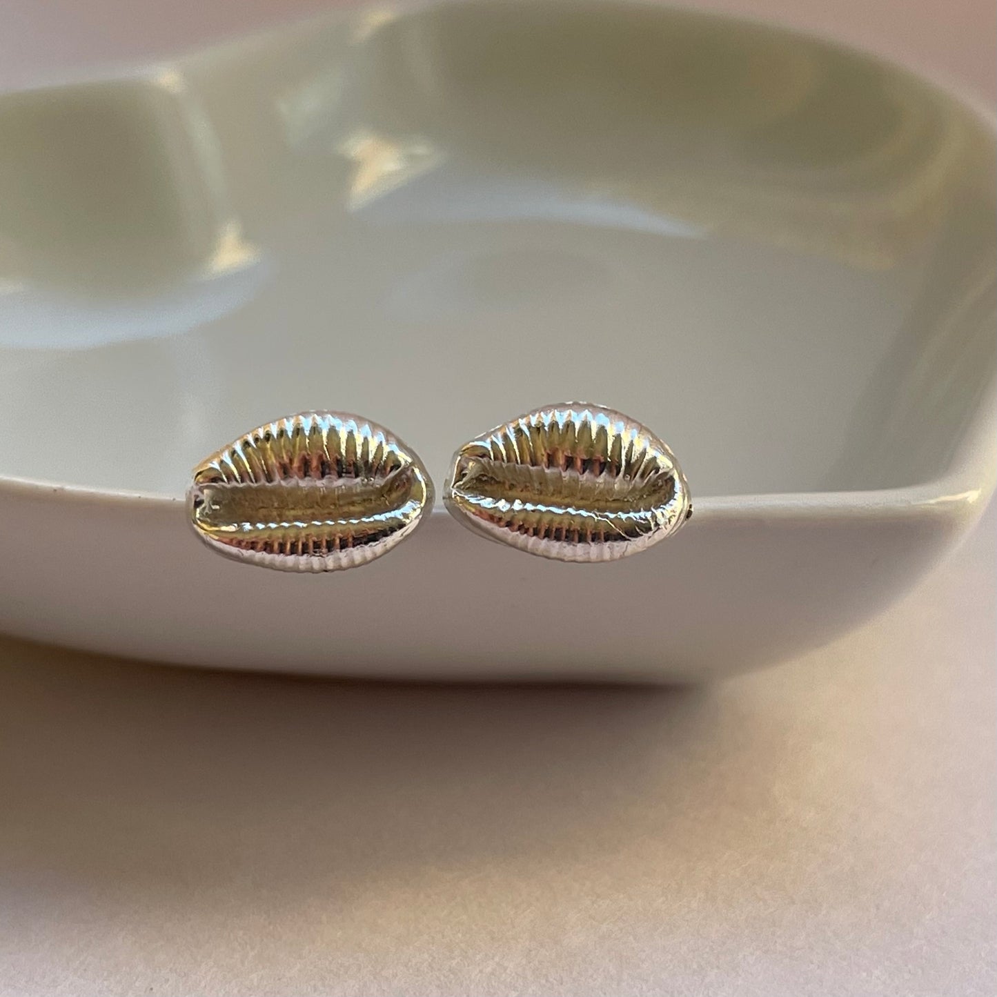 Fine Silver Cowrie Shell Studs