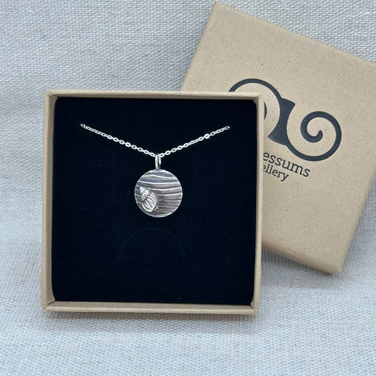 Sterling Silver Shell Pendant | Textured Coin Necklace | Recycled Silver Jewellery