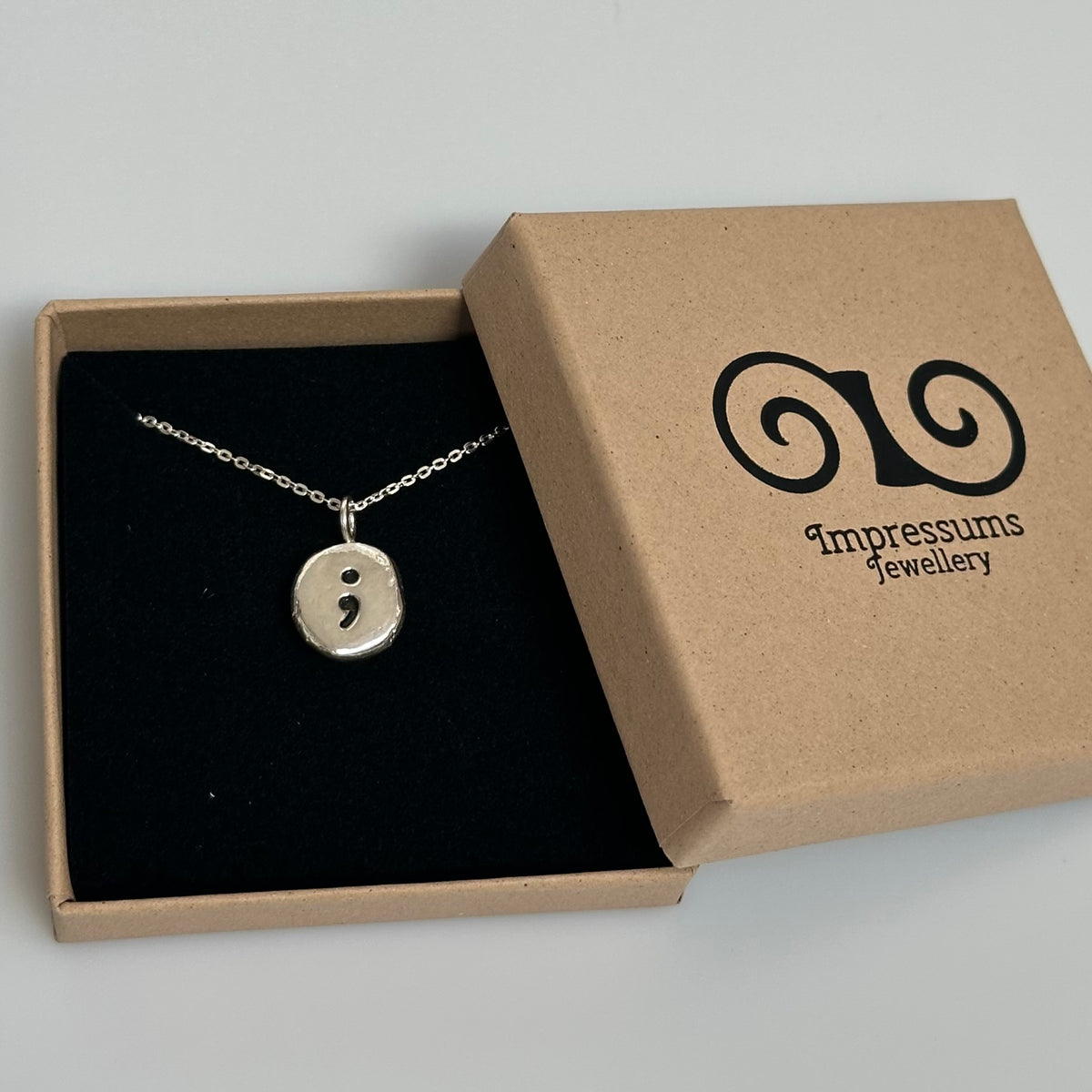 Sterling Silver Semi-Colon Pebble Necklace | Handmade Recycled Silver Pendant