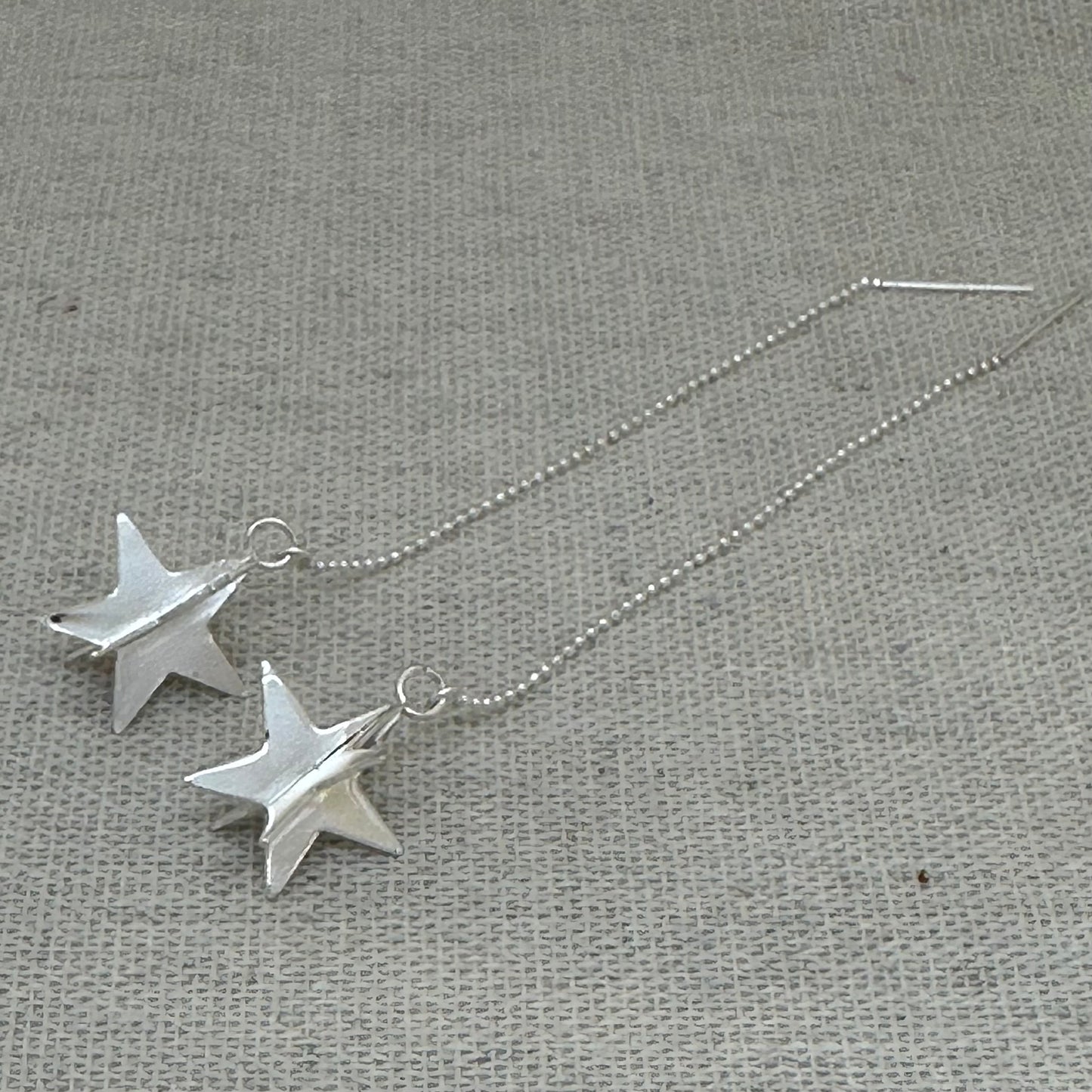 3D Star Threader Earrings, Sterling Silver