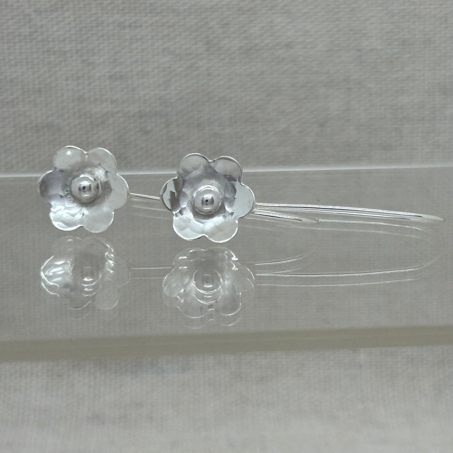 Sterling Silver Flower Threader Earrings – Handmade Floral Drop Earrings