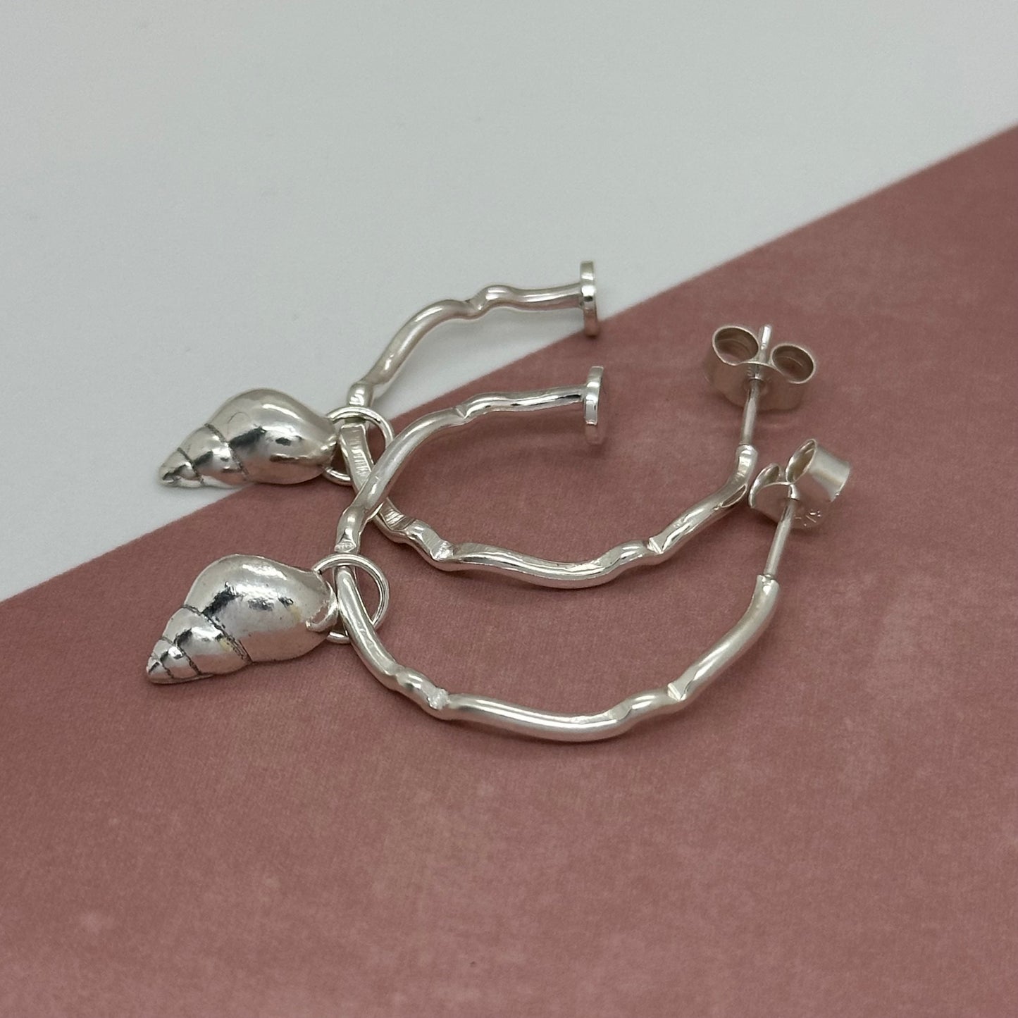 Silver Wave Charm Hoop Earrings, Sterling Silver