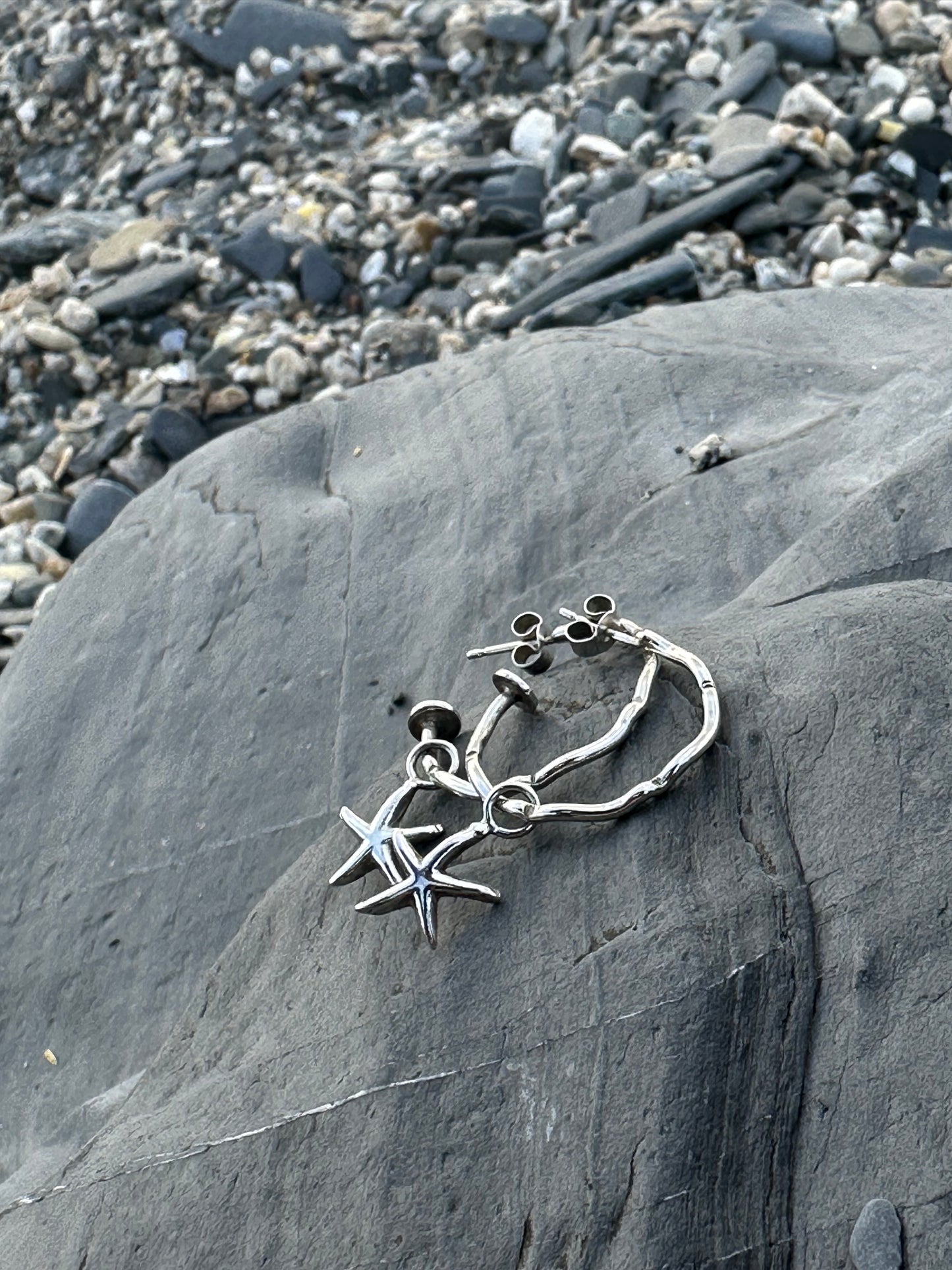 Silver Wave Charm Hoop Earrings, Sterling Silver