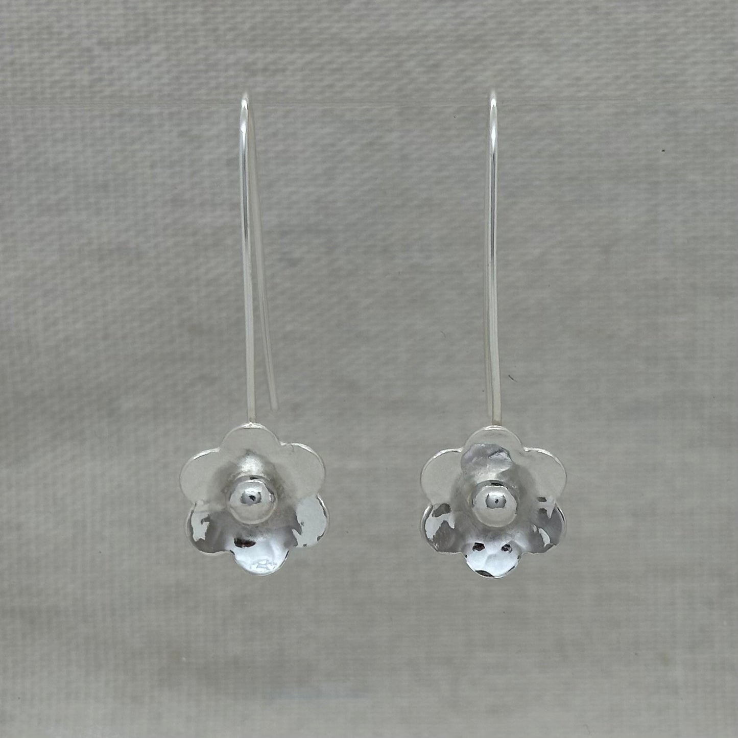 Sterling Silver Flower Threader Earrings – Handmade Floral Drop Earrings