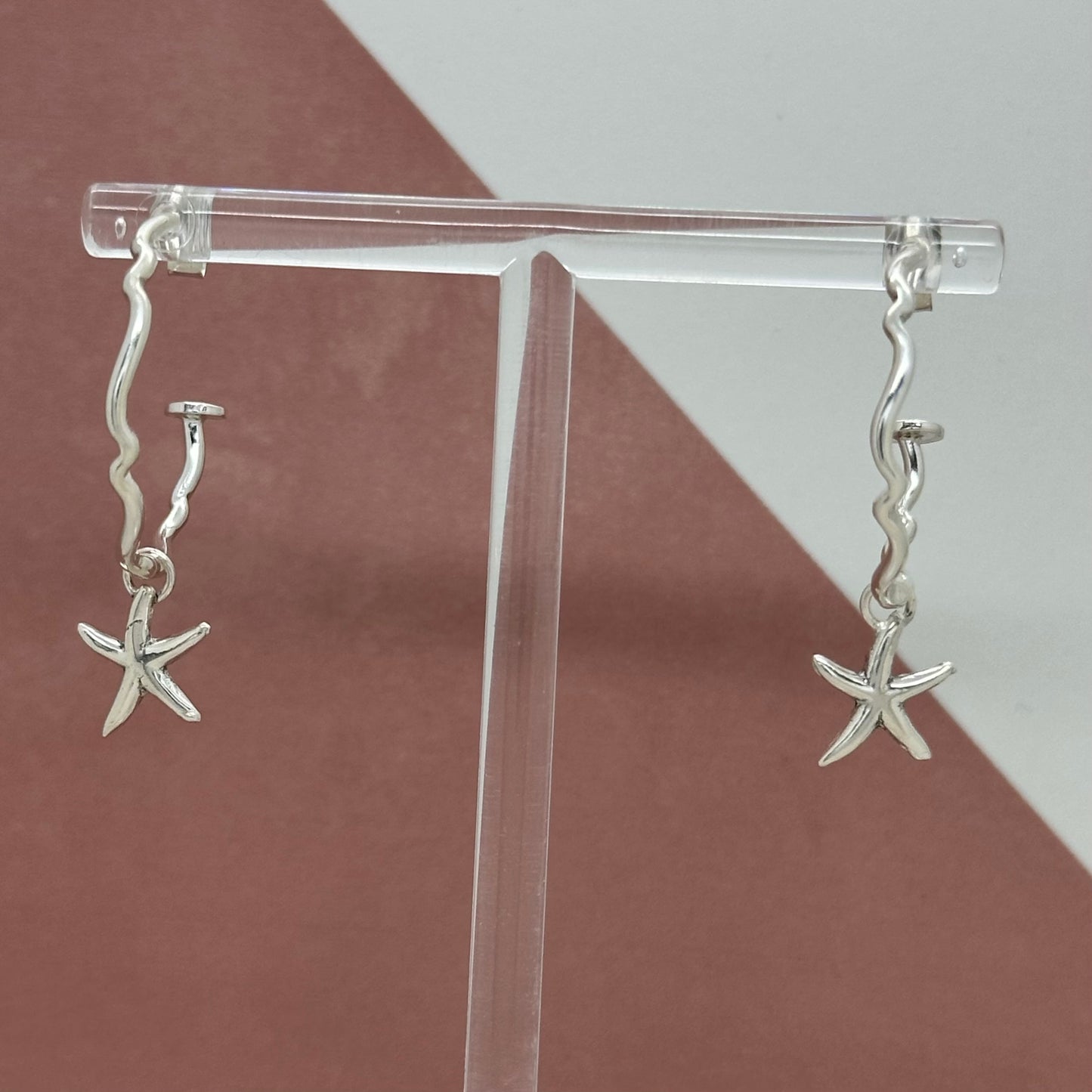 Silver Wave Charm Hoop Earrings, Sterling Silver
