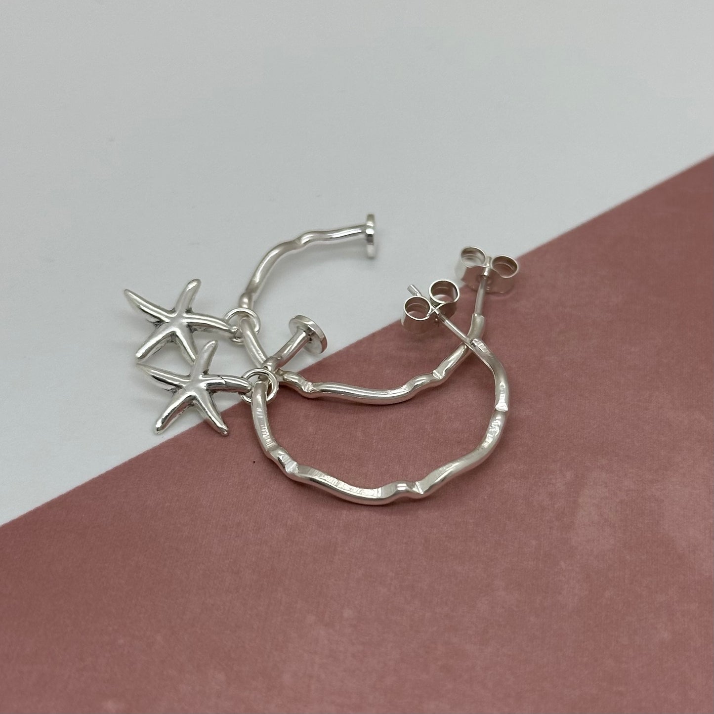 Silver Wave Charm Hoop Earrings, Sterling Silver