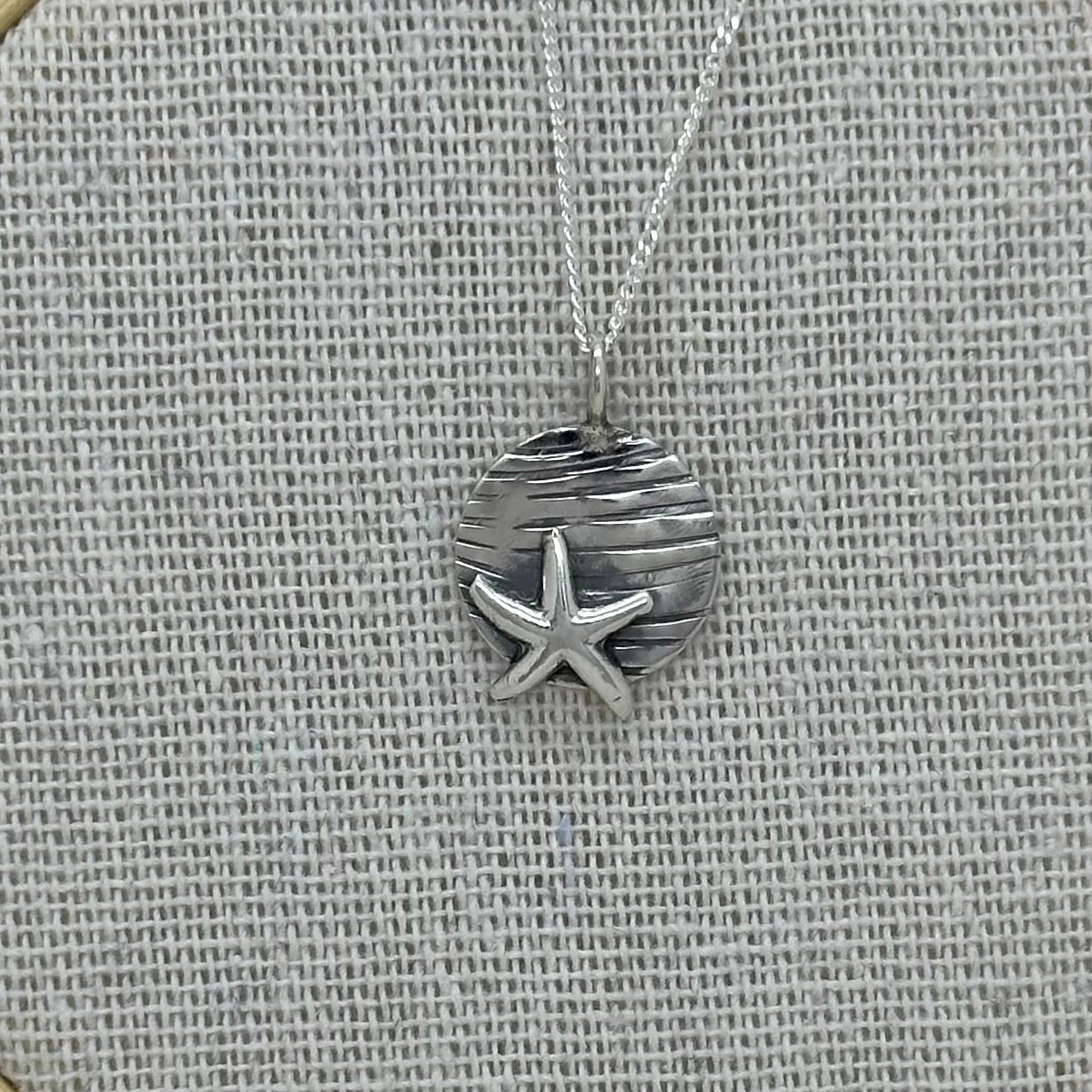 Sterling Silver Starfish Pendant | Textured Coin Necklace | Recycled Silver Jewellery