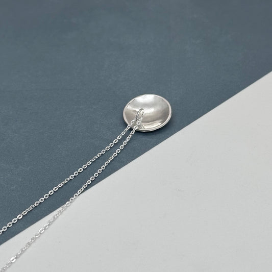 Sterling Silver Mirror Ball Pendant | Hammered Silver Disc Necklace