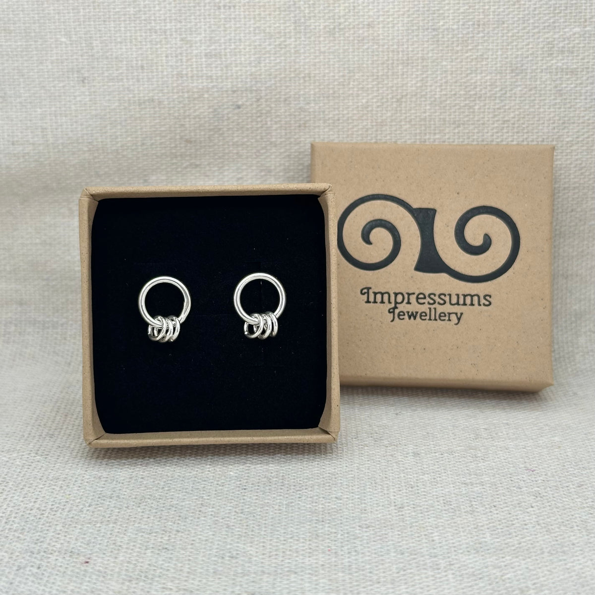 Silver Circle Link Stud Earrings