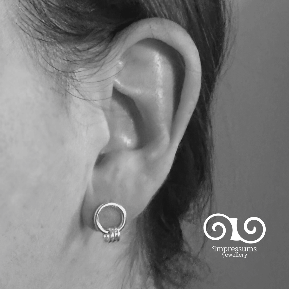 Silver Circle Link Stud Earrings