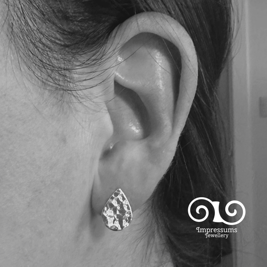Solid Silver Teardrop Studs with Hammered Texture