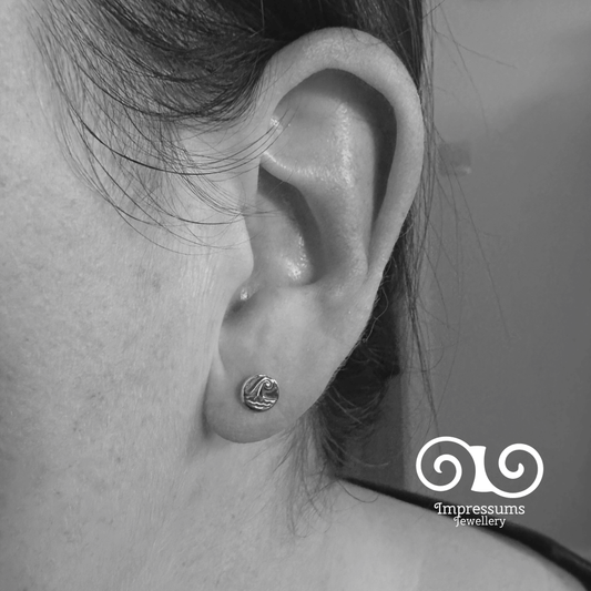 Sterling Silver Maui Wave Pebble Stud Earrings | Handmade Recycled Silver | Coastal Jewellery