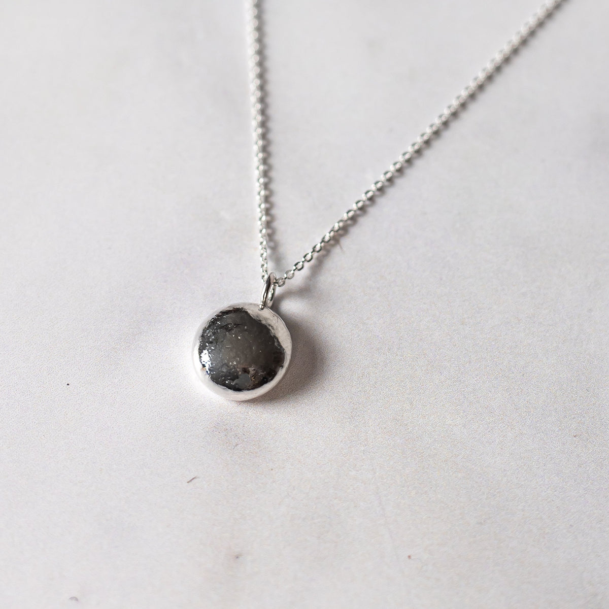 Sterling Silver Semi-Colon Pebble Necklace | Handmade Recycled Silver Pendant