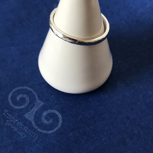 Hammered Texture D Shape Sterling Silver Ring Band