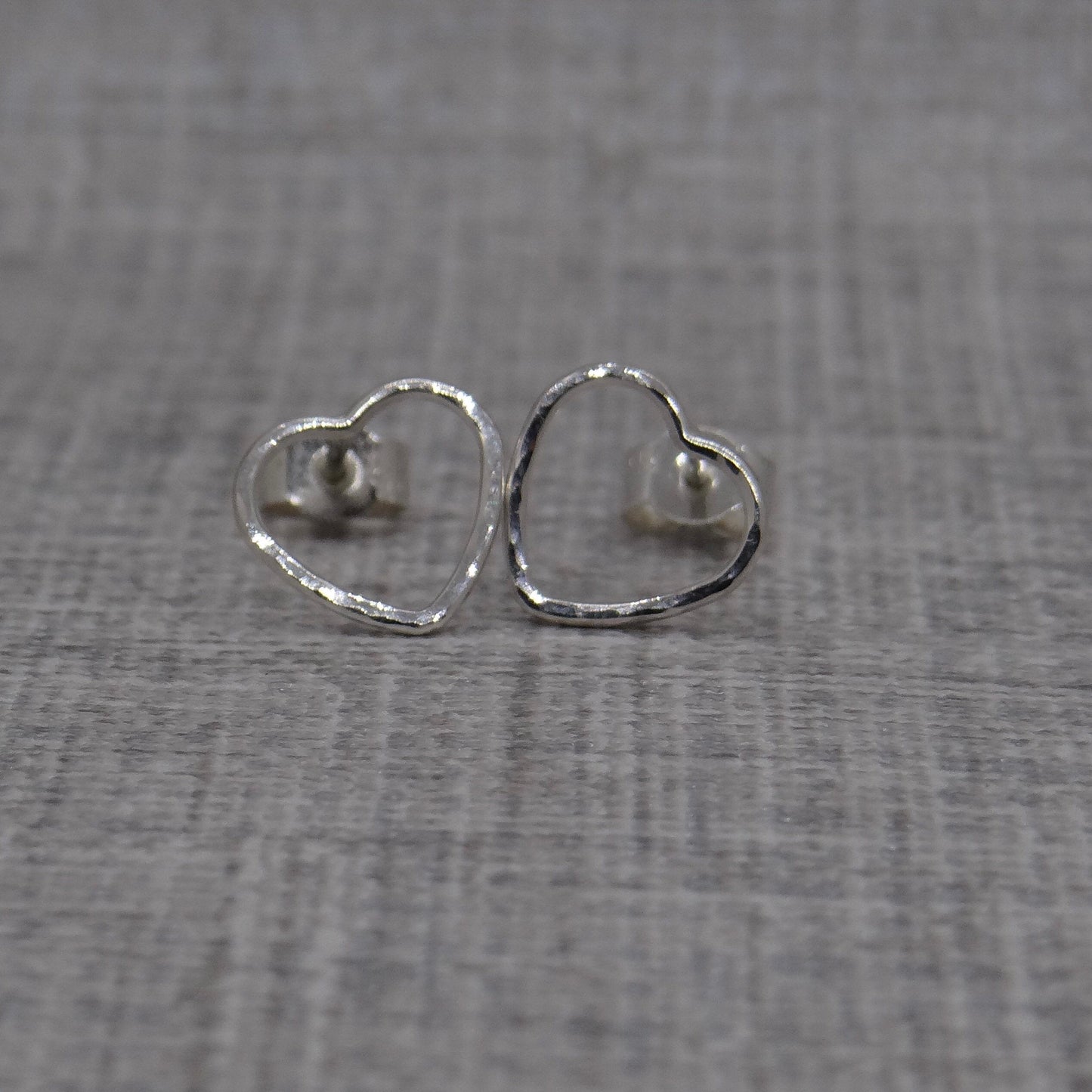 Silver Heart Stud Earrings | Hammered Texture | Recycled Sterling Silver