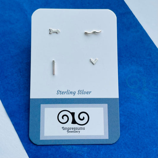 Mini Stud Collection - Arrow, V-Shape, Wavy Bar & Straight Bar