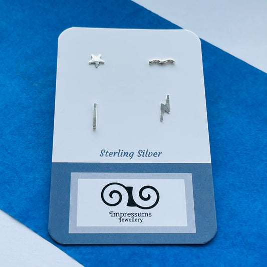Mini Stud Collection - Star, Flash, Wavy Bar & Straight Bar