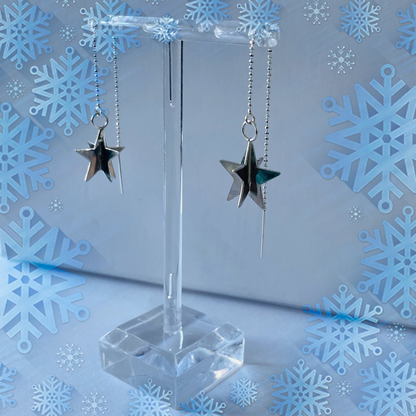 3D Star Threader Earrings, Sterling Silver