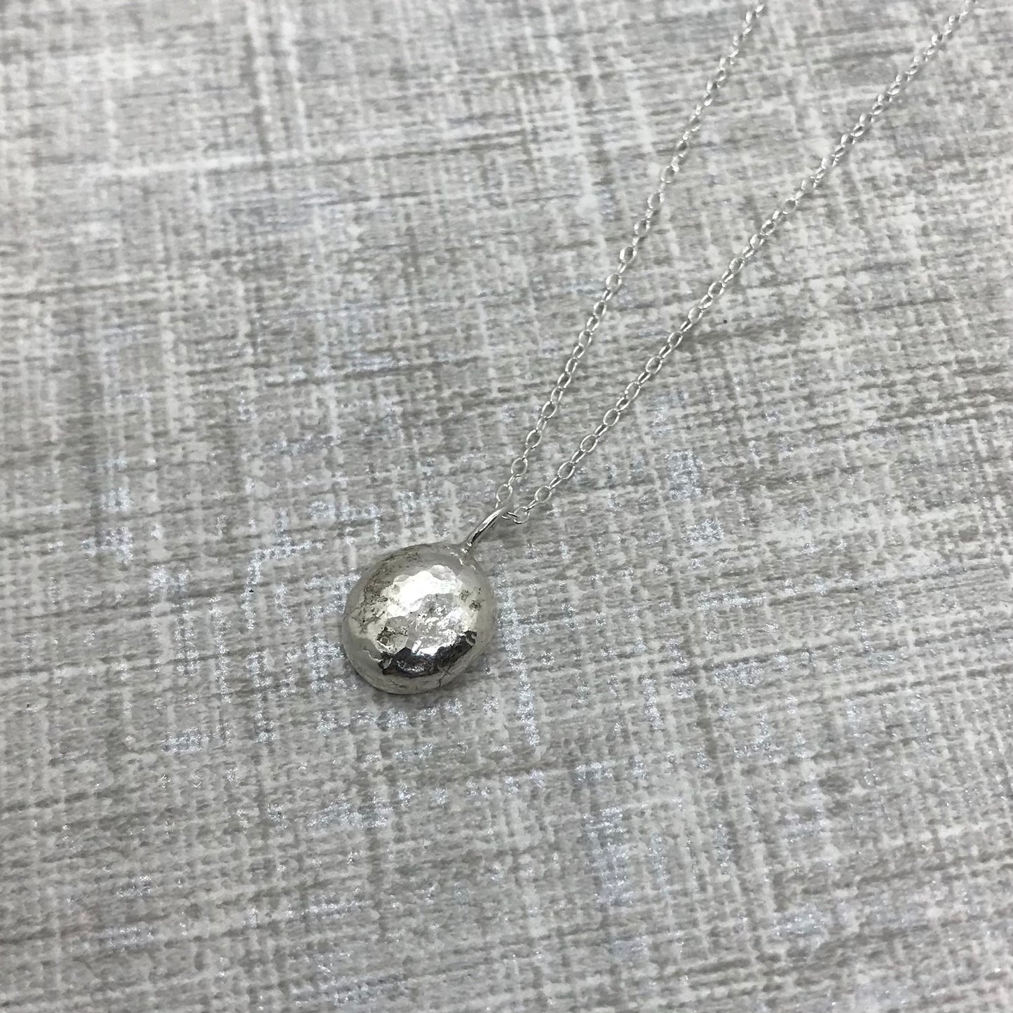 Sterling Silver Semi-Colon Pebble Necklace | Handmade Recycled Silver Pendant