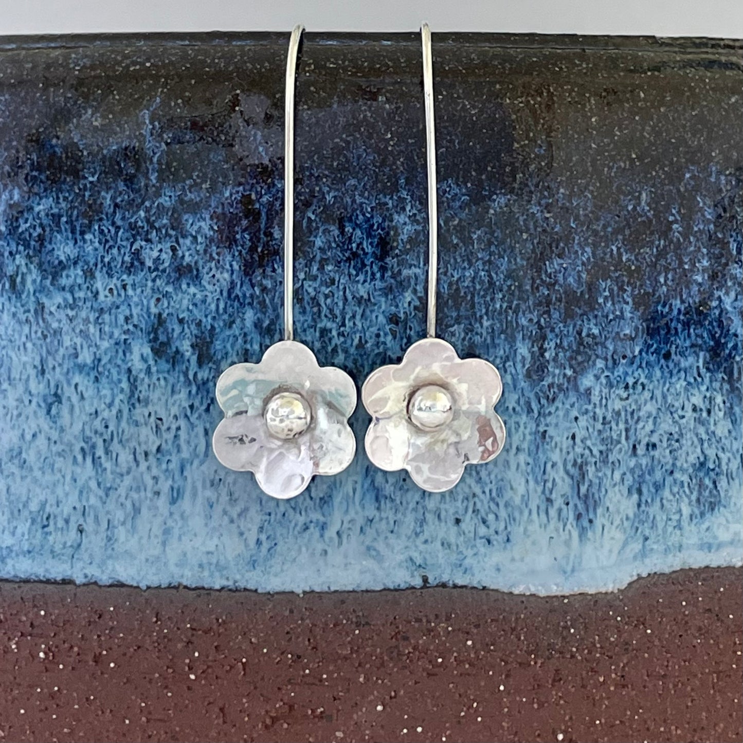 Sterling Silver Flower Threader Earrings – Handmade Floral Drop Earrings