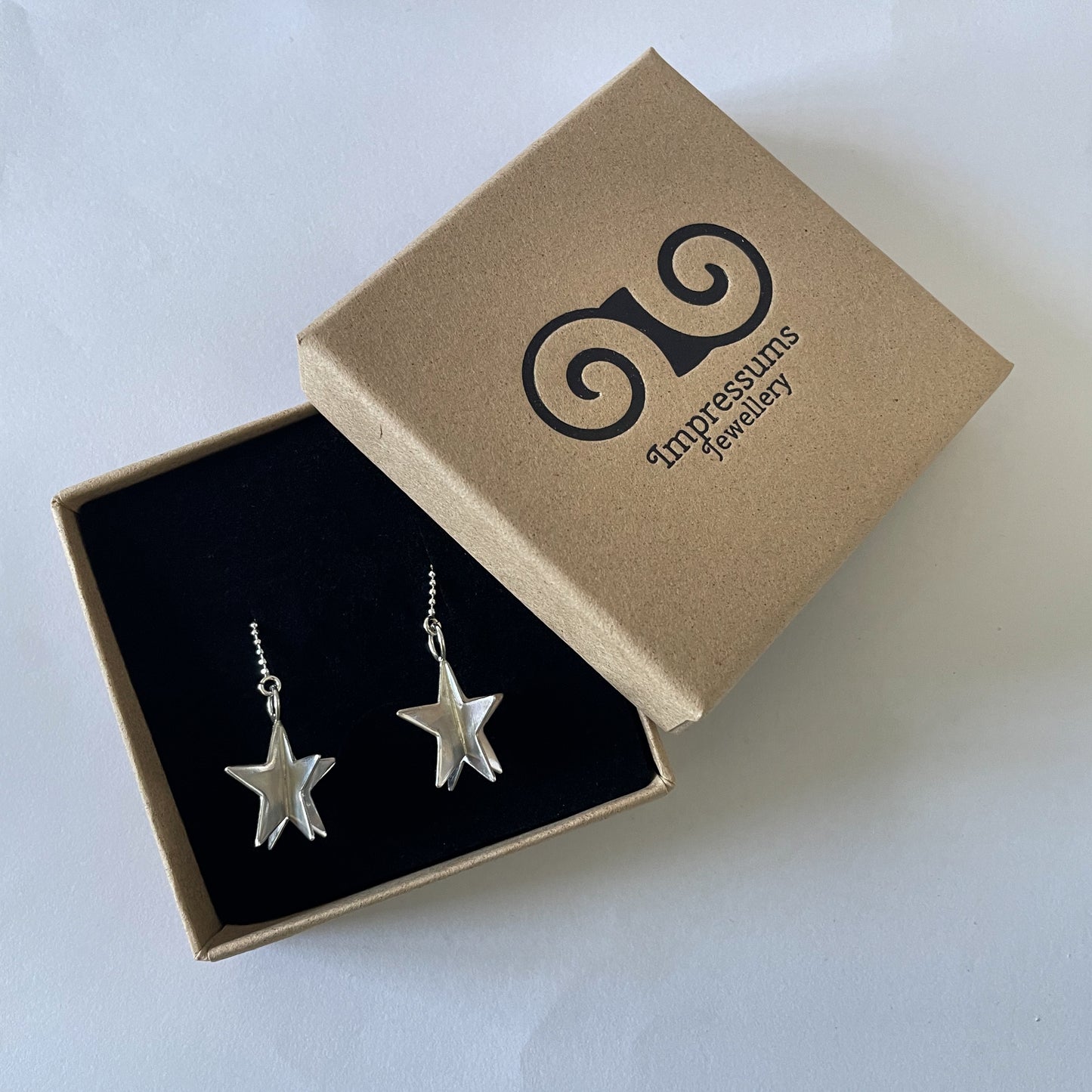 3D Star Threader Earrings, Sterling Silver