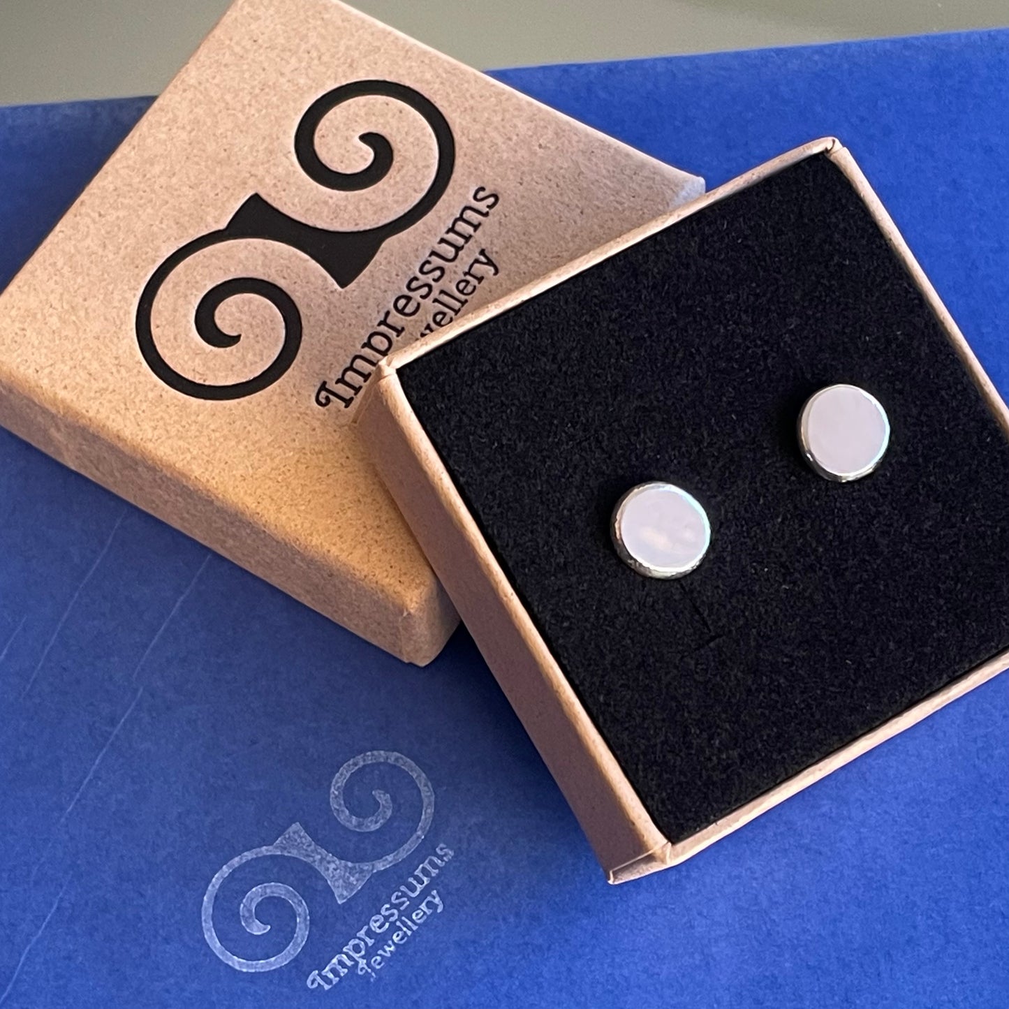 Flattened Recycled Silver Pebble Studs