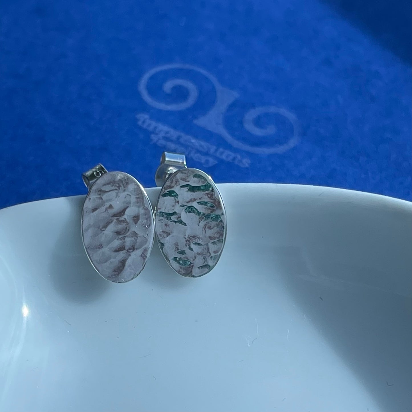 Solid Silver Oval Studs with Hammered Texture