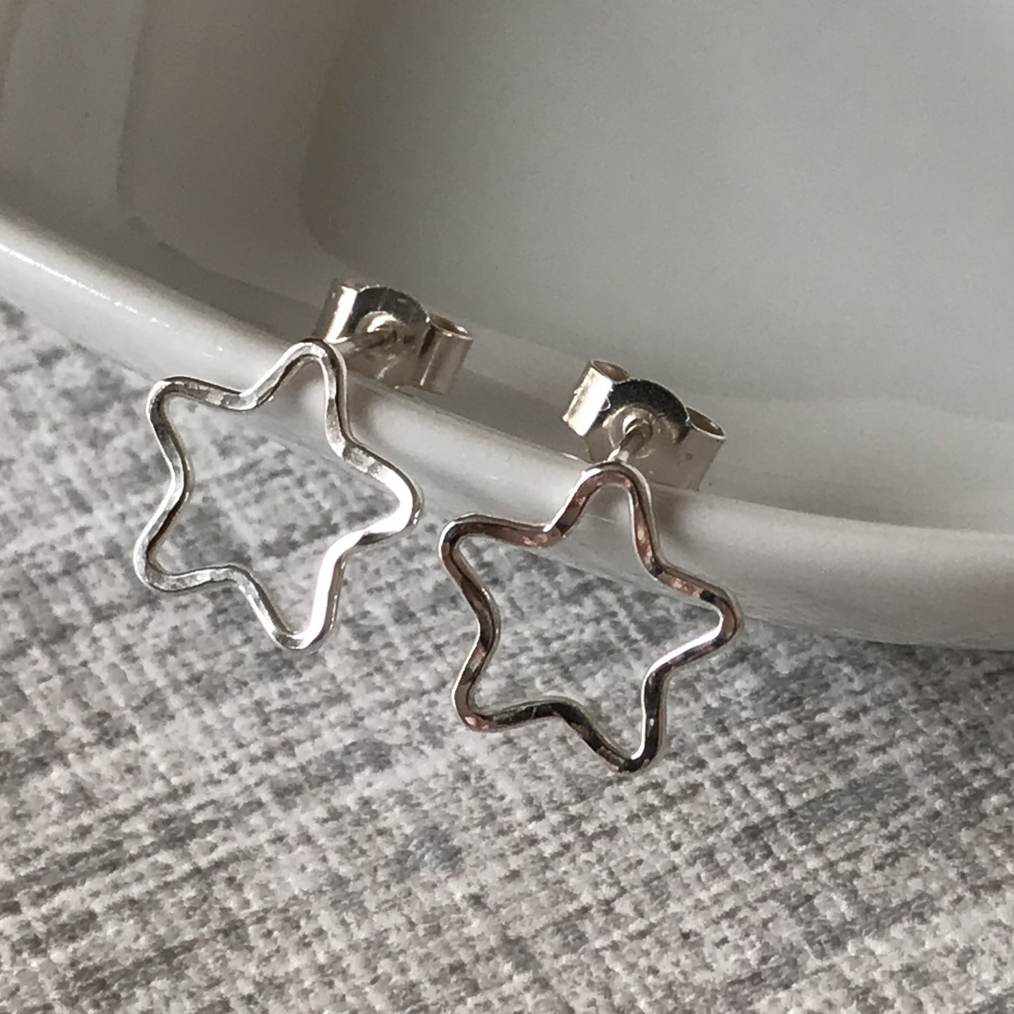 Hammered Sterling Silver Open Star Stud Earrings | Handmade Geometric Silver Studs