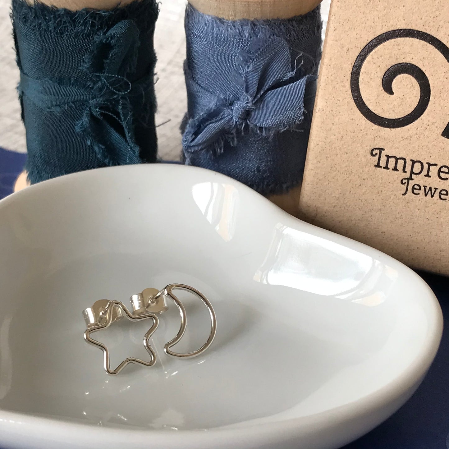 Silver Moon and Star Stud Earrings | Handmade Sterling Silver Celestial Earrings | Recycled Silver
