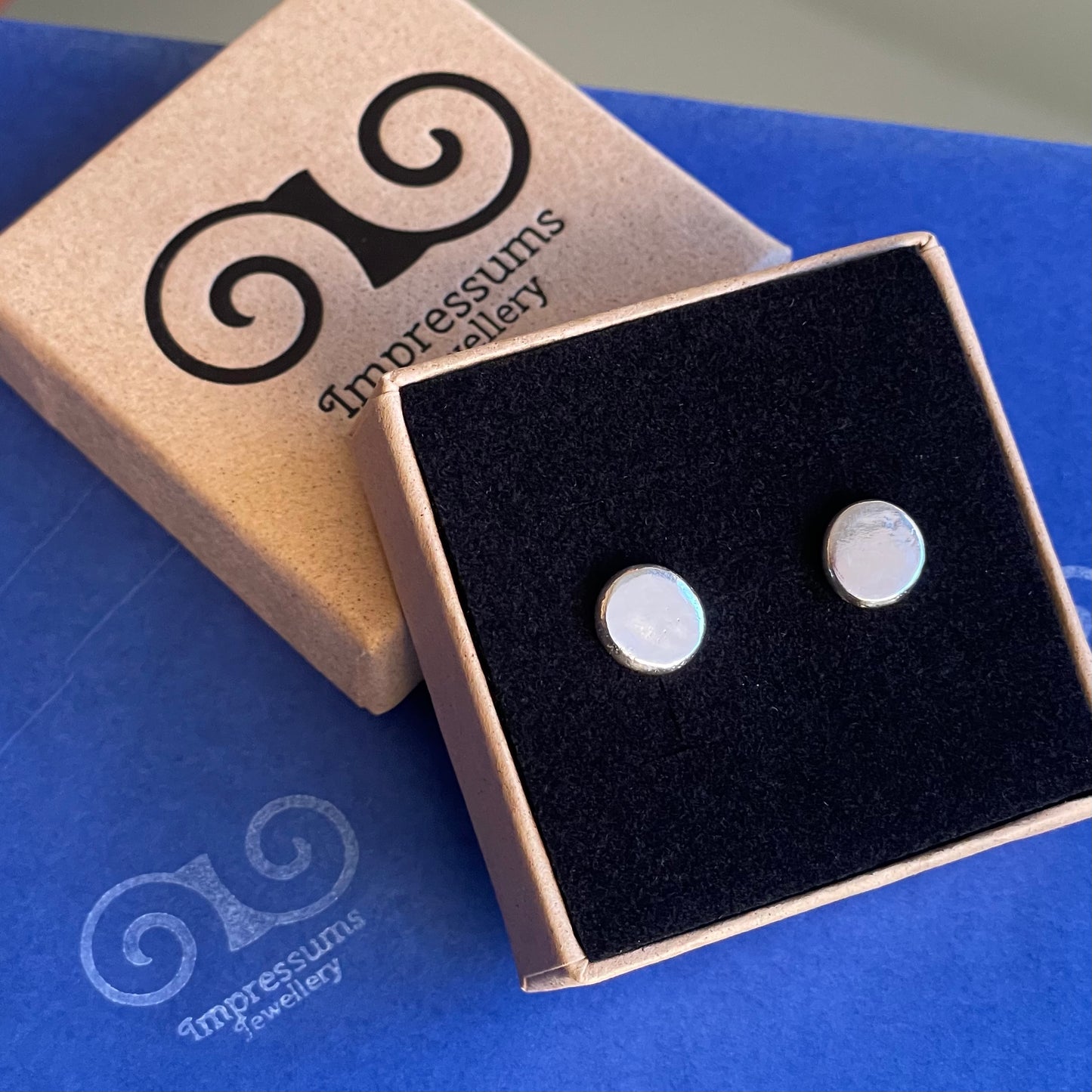 Flattened Recycled Silver Pebble Studs