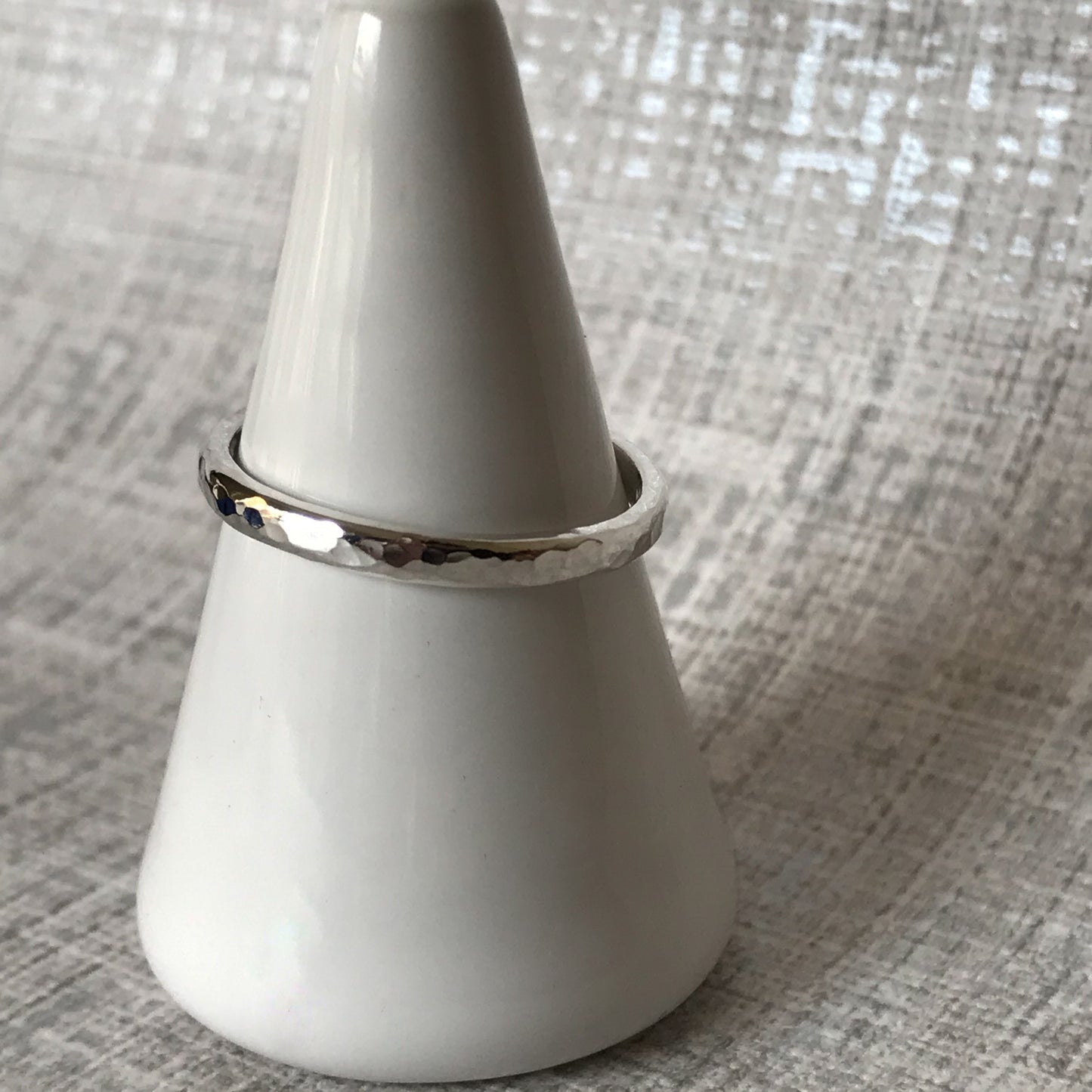 Hammered Texture D Shape Sterling Silver Ring Band