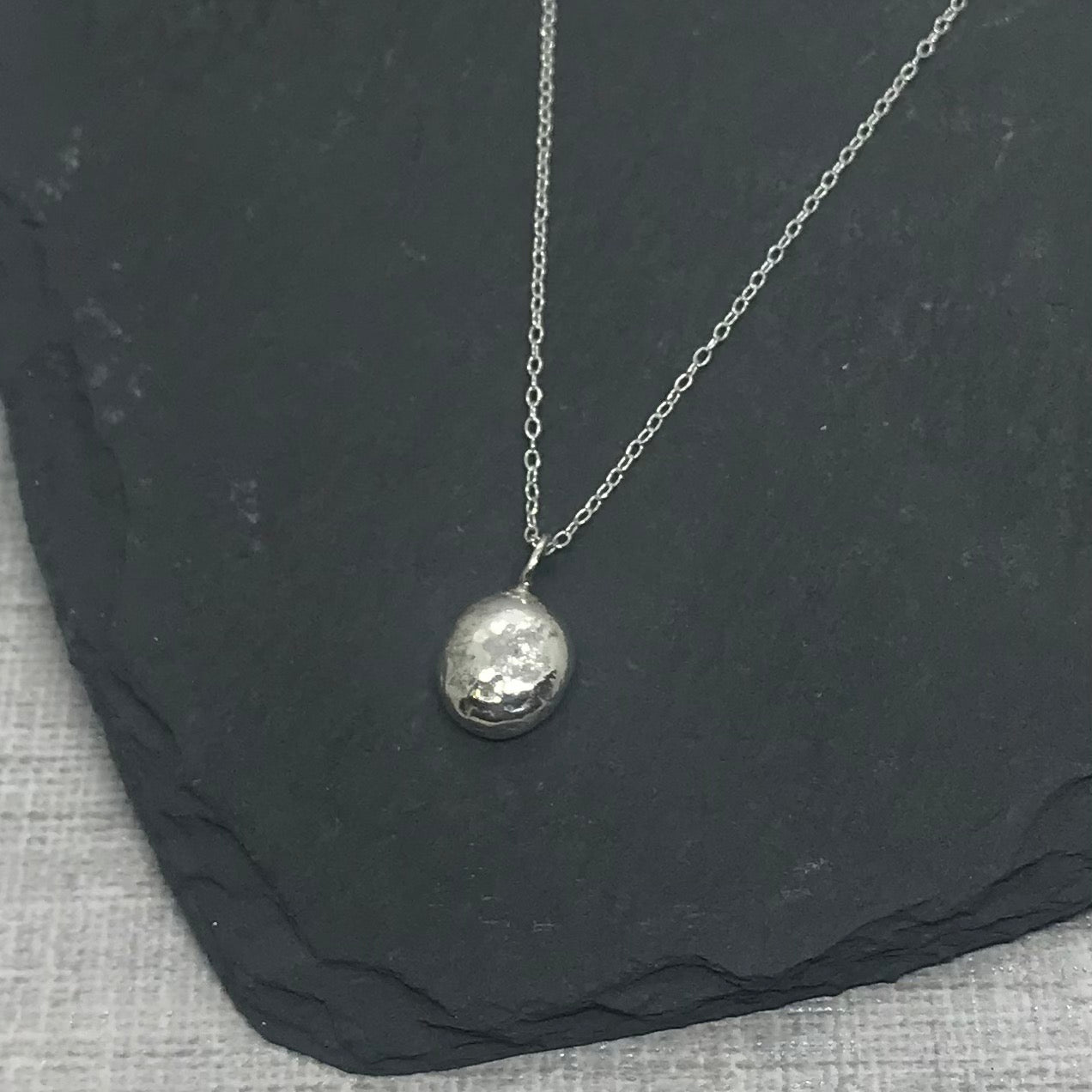 Sterling Silver Semi-Colon Pebble Necklace | Handmade Recycled Silver Pendant