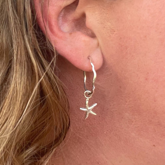 Silver Wave Charm Hoop Earrings, Sterling Silver