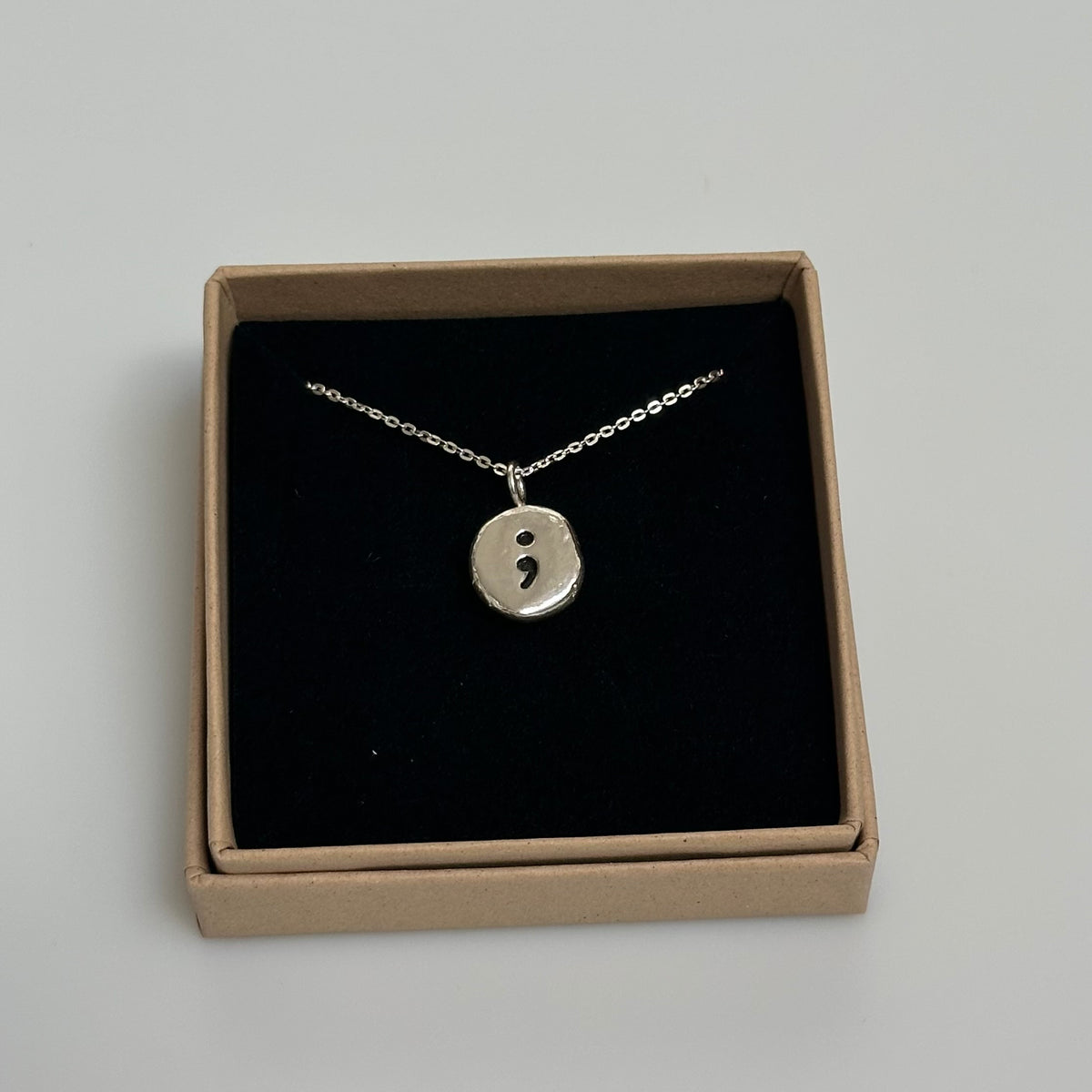 Sterling Silver Semi-Colon Pebble Necklace | Handmade Recycled Silver Pendant