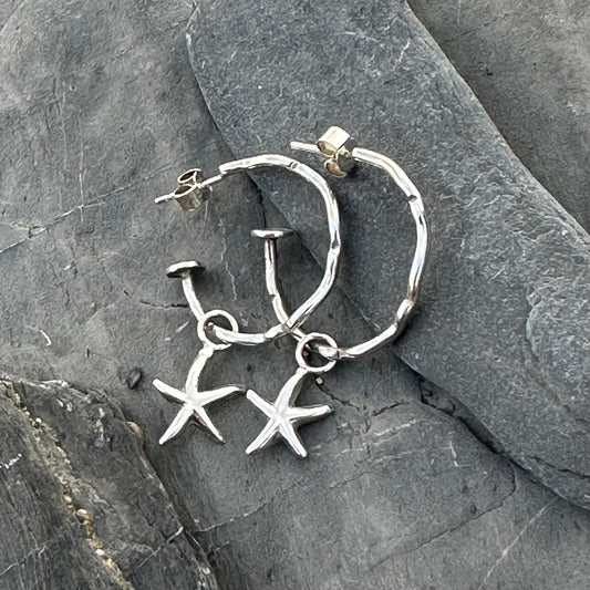 Silver Wave Charm Hoop Earrings, Sterling Silver