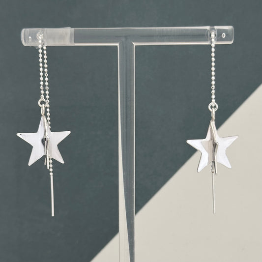 3D Star Threader Earrings, Sterling Silver