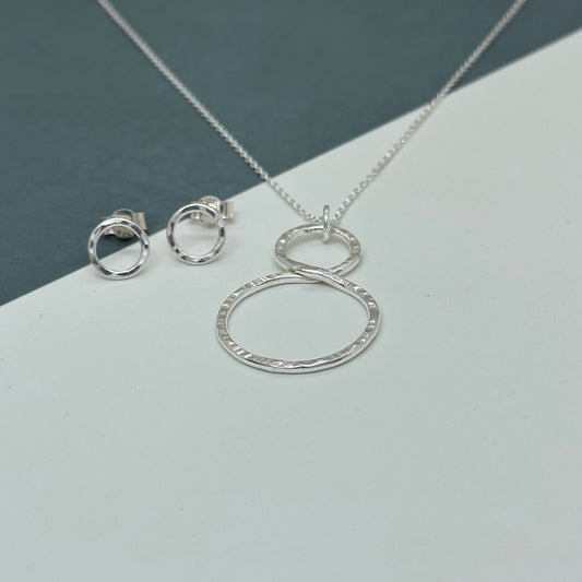 Sterling Silver Infinity Pendant and Hammered Stud Gift Set