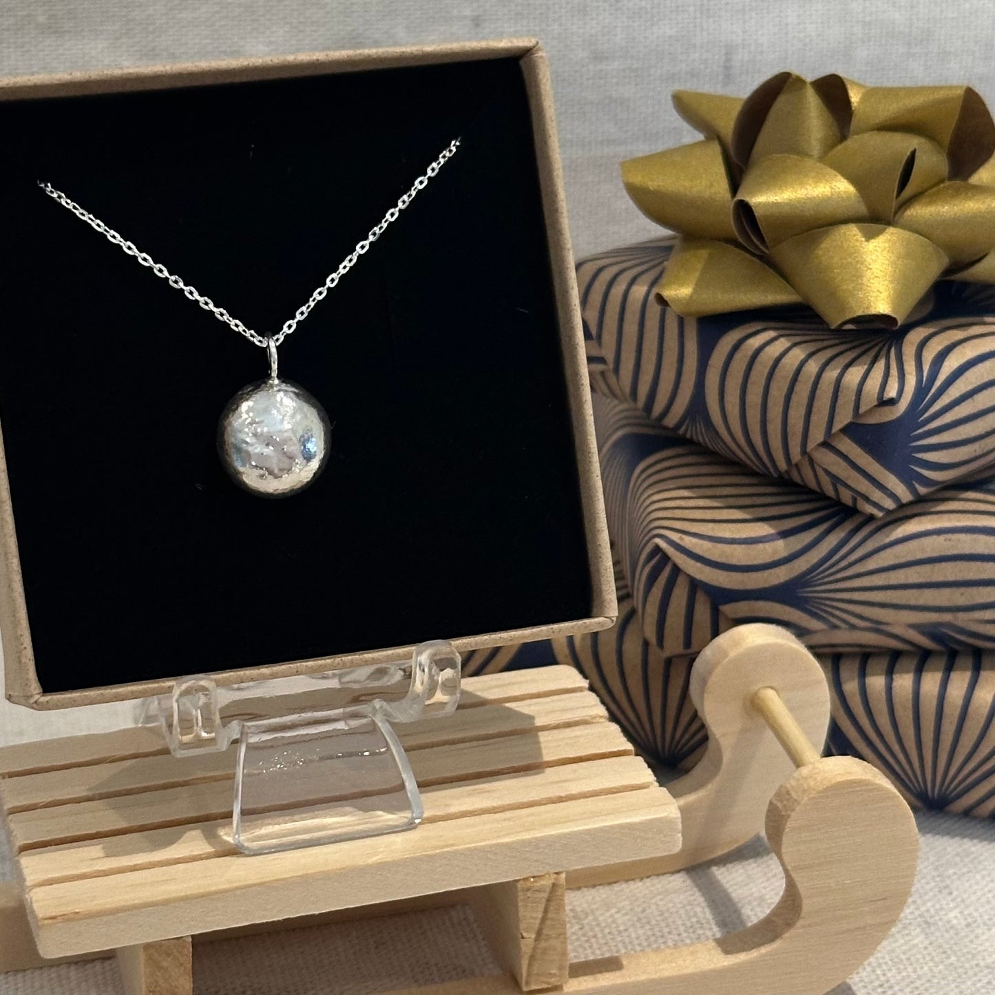 Sterling Silver Pebble Pendant | Organic Recycled Silver Necklace