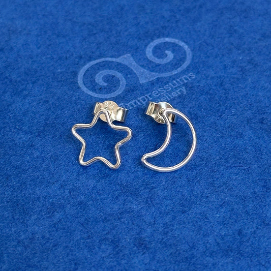 Silver Moon and Star Stud Earrings | Handmade Sterling Silver Celestial Earrings | Recycled Silver