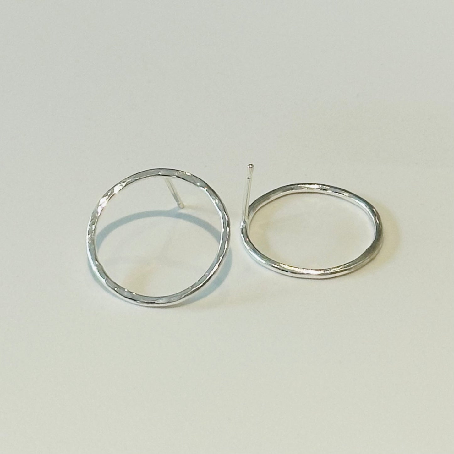 Large Hammered Silver Open Circle Stud Earrings