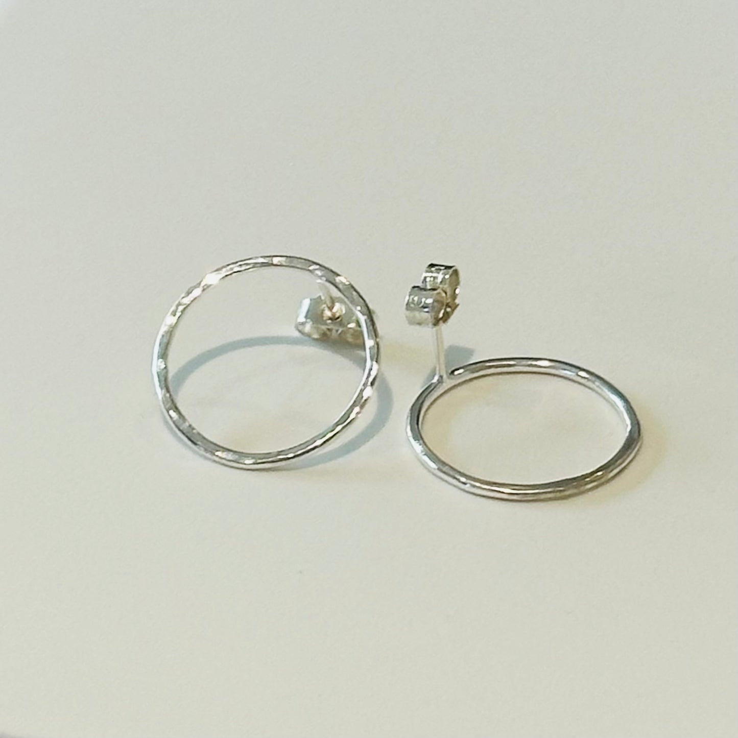 Large Hammered Silver Open Circle Stud Earrings