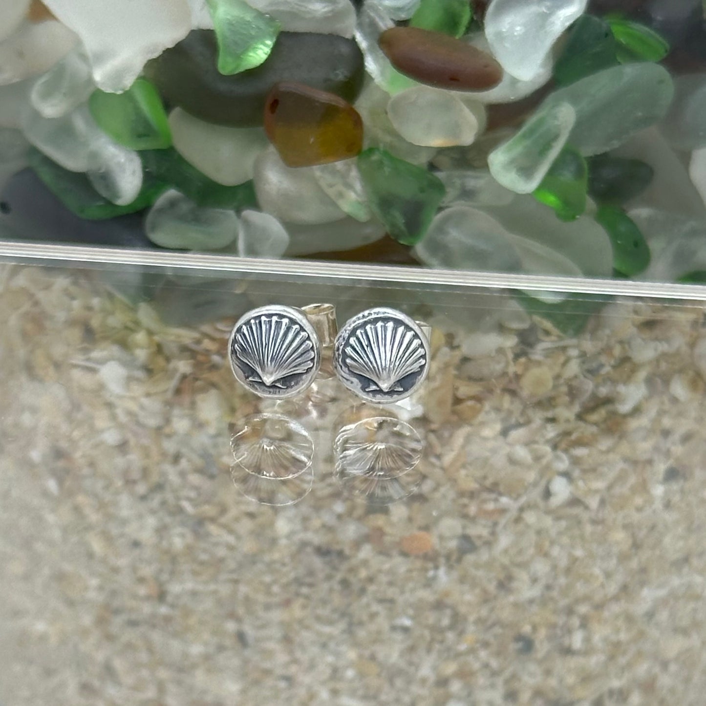 Sterling Silver Shell Pebble Stud Earrings | Handmade Coastal Jewellery | Recycled Silver