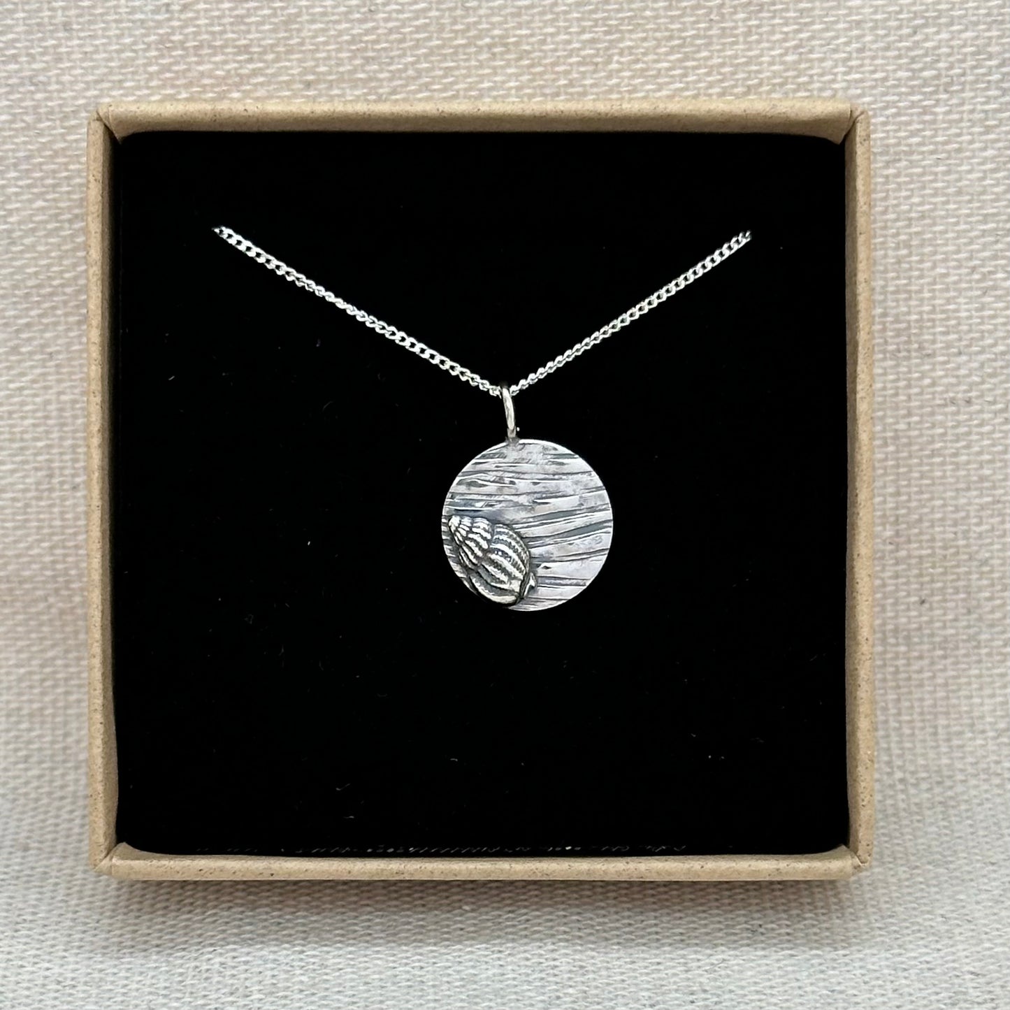 Sterling Silver Shell Pendant | Textured Coin Necklace | Recycled Silver Jewellery