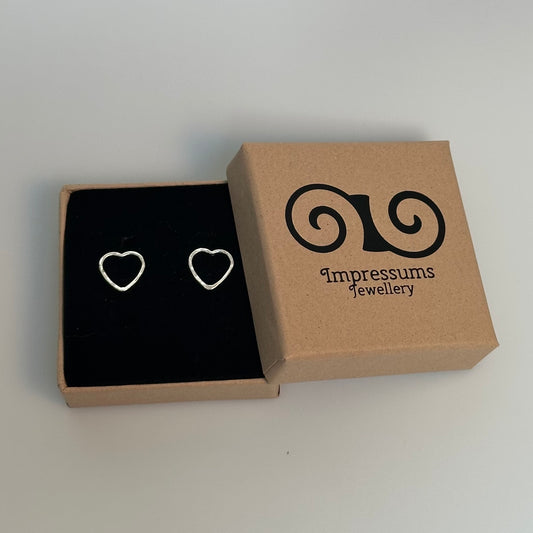 Silver Heart Stud Earrings | Hammered Texture | Recycled Sterling Silver