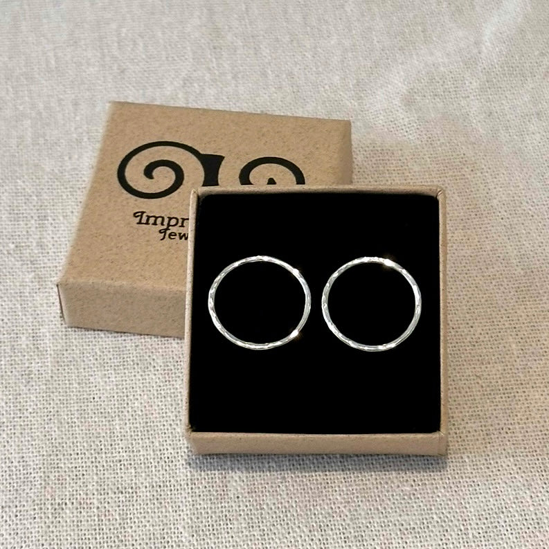 Large Hammered Silver Open Circle Stud Earrings